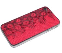 Задняя крышка для IPhone 4/4S Black декорирована кожей игуаны красного цвета