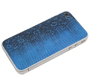 Задняя крышка для IPhone 4/4S White декорирована кожей игуаны синего цвета 