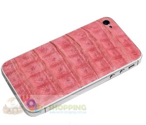Задняя крышка для IPhone 4/4S White декорирована кожей каймана розового цвета 