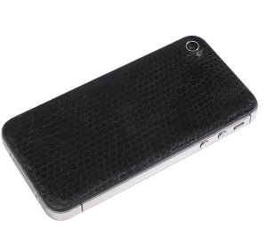 Задняя крышка для IPhone 4/4S Black декорирована кожей морской змеи фиолетового цвета 