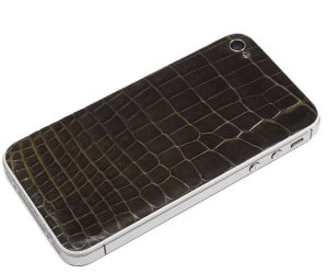 Задняя крышка для IPhone 4/4S White декорирована кожей аллигатора оливкового цвета 