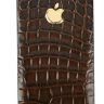 Задняя крышка для IPhone 4/4S декорирована кожей аллигатора коричневого цвета с логотипом Apple из цельного золота 2 грамма - AL-0095.jpg