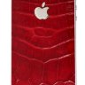 Задняя крышка для IPhone 4/4S декорирована кожей аллигатора красного цвета с логотипом Apple из цельного белого золота 2 грамма  - AL-0096 (1).jpg