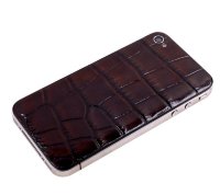 Задняя крышка для IPhone 4/4S Black декорирована кожей аллигатора тёмно-коричневого цвета