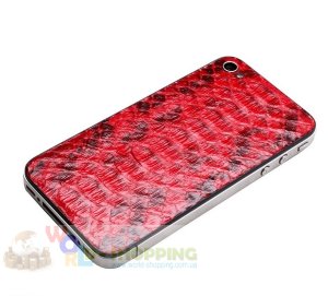 Задняя крышка для IPhone 4/4S Black декорирована кожей питона тёмно-красного цвета 