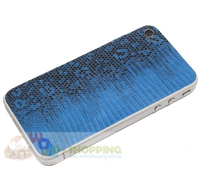 Задня кришка для iPhone 4/4S White декорована шкірою ігуани синього кольору.