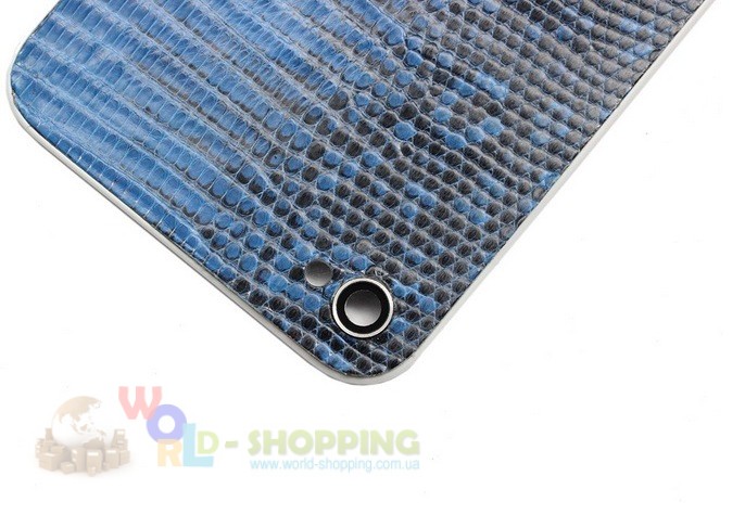 Задня кришка для iPhone 4/4S White декорована шкірою ігуани синього кольору.