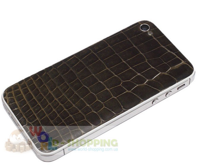 Задня кришка для iPhone 4/4S White декорована шкірою алігатора оливкового кольору.