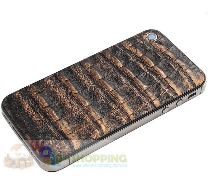 Задняя крышка для IPhone 4/4S Black декорирована кожей каймана бронзового цвета