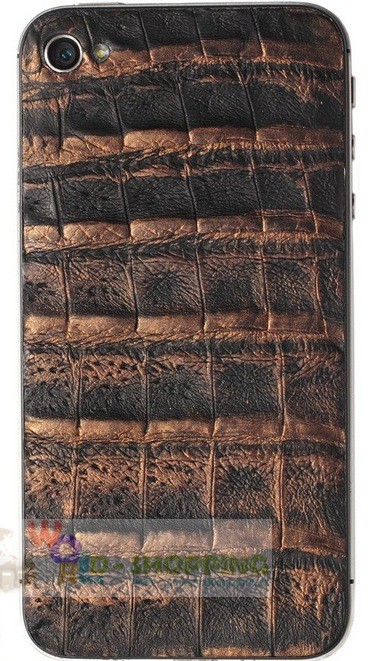 Задняя крышка для IPhone 4/4S Black декорирована кожей каймана бронзового цвета