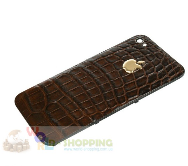 Задня кришка для IPhone 4/4S декорована шкірою алігатора коричневого кольору з логотипом Apple із цільного золота 2 грами