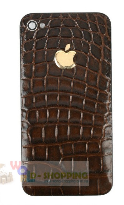Задня кришка для IPhone 4/4S декорована шкірою алігатора коричневого кольору з логотипом Apple із цільного золота 2 грами