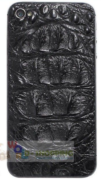 Задняя крышка для IPhone 4/4S Black декорирована кожей каймана чёрного цвета