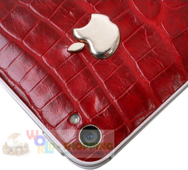 Задня кришка для IPhone 4/4S декорована шкірою алігатора червоного кольору з логотипом Apple із цілісного білого золота 2 грами 