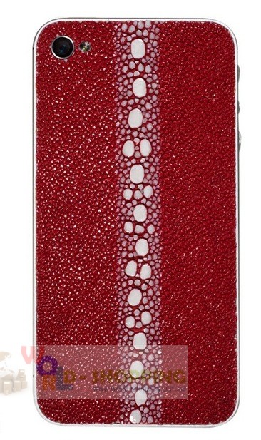 Задня кришка для iPhone 4/4S White декорована шкірою ската червоного кольору