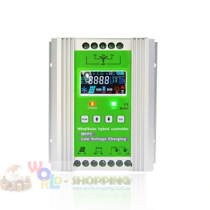 Гибридный 12/24/48V  контроллер MPPT   Wind 800W / Solar 800W для ветрогенератора 