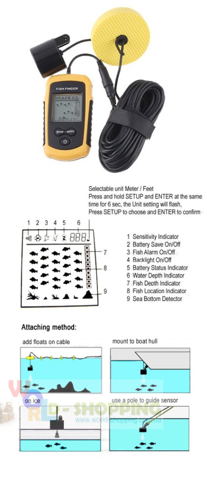 Портативный эхолот Sonar для поиска рыбы (сигнал до 100м)